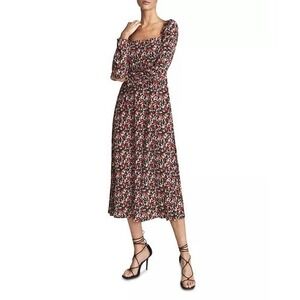 Reiss Miller Midi Dress Floral Square Neck Smocked Bodice